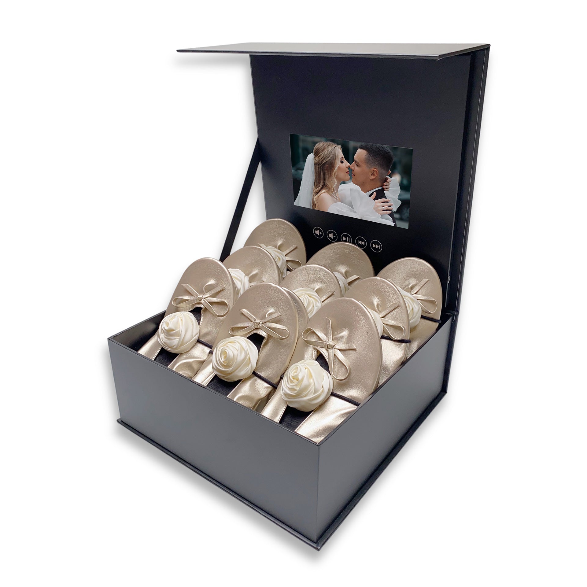 Elegant Foldable Flats Wedding Gift Set: 12 Pairs with Ribbons & Digital Video Book