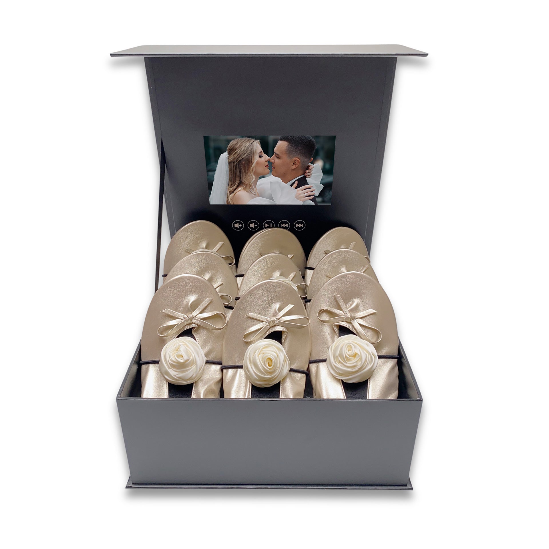 Elegant Foldable Flats Wedding Gift Set: 12 Pairs with Ribbons & Digital Video Album