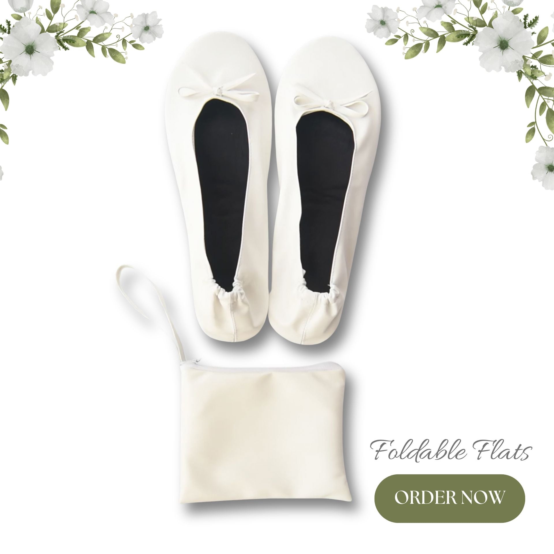 12 Pairs White Foldable Flats for Wedding Guests - Sizes S to XXL