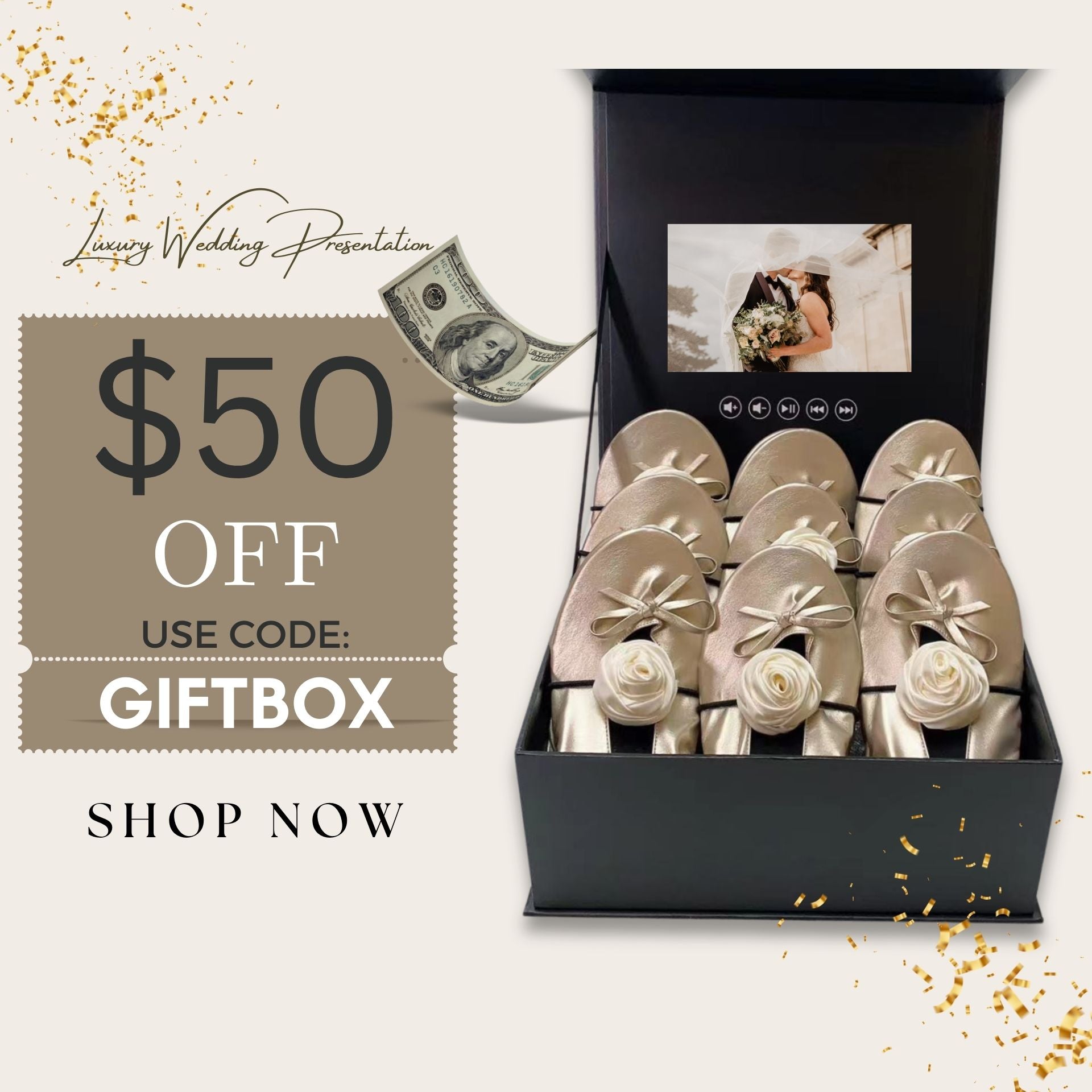 Promotion on Foldable Flats Wedding Gift Set: 12 Pairs with Ribbons & Wedding Video Book