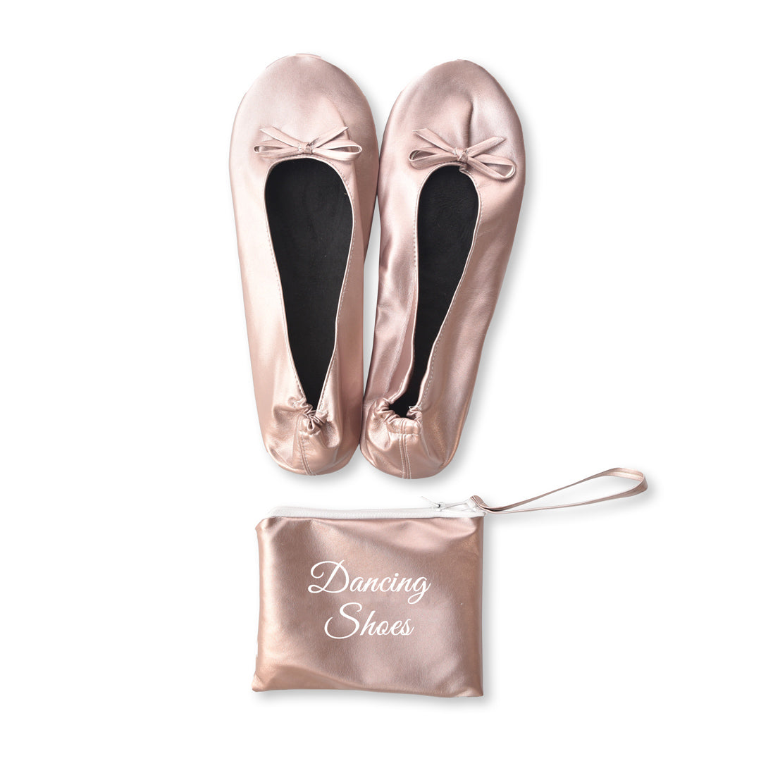 12 Pairs Metallic Pink Foldable Ballet Flats for Wedding Guests - Size 5 to 12