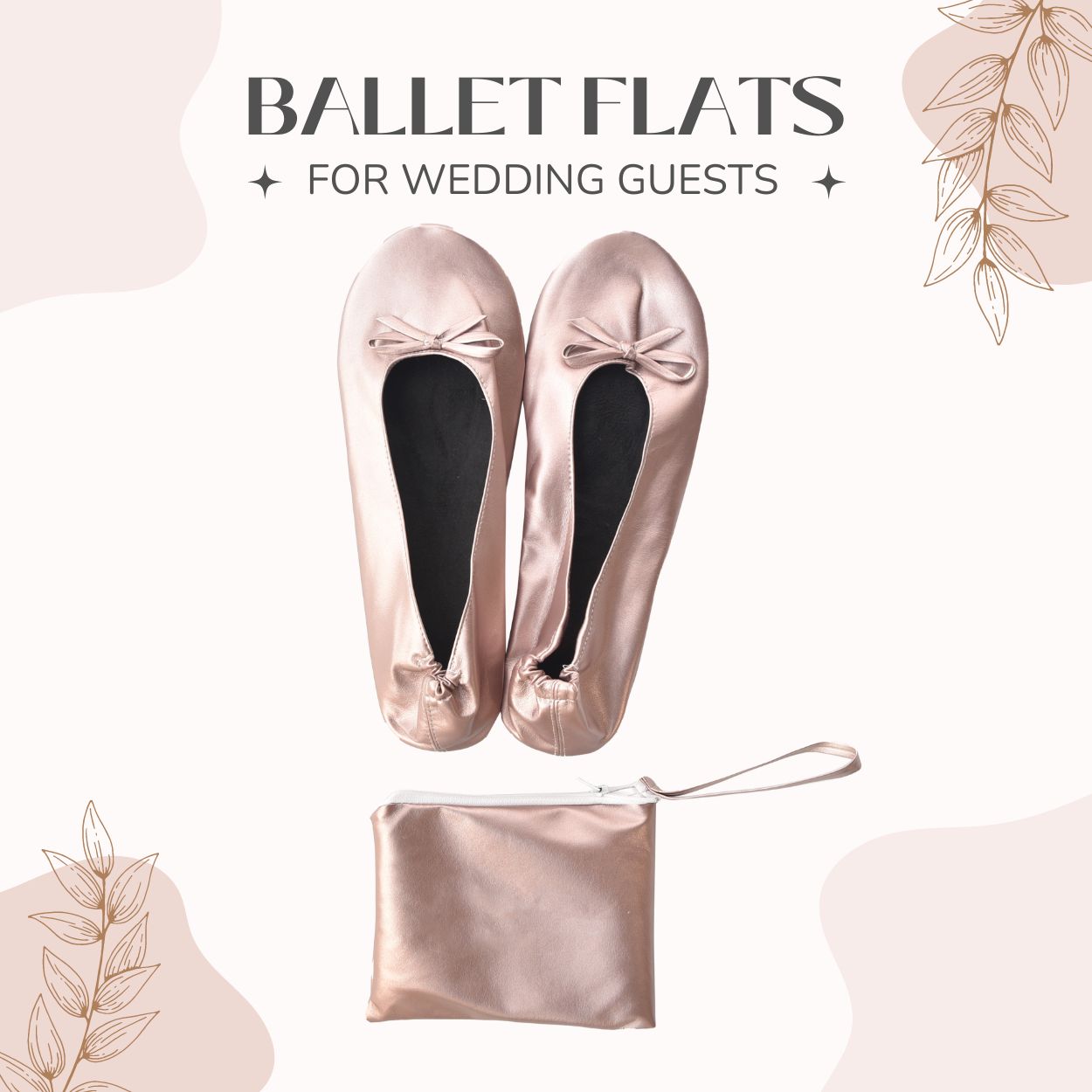 12 Pairs Metallic Pink Foldable Ballet Flats for Wedding Guests - Size 5 to 12