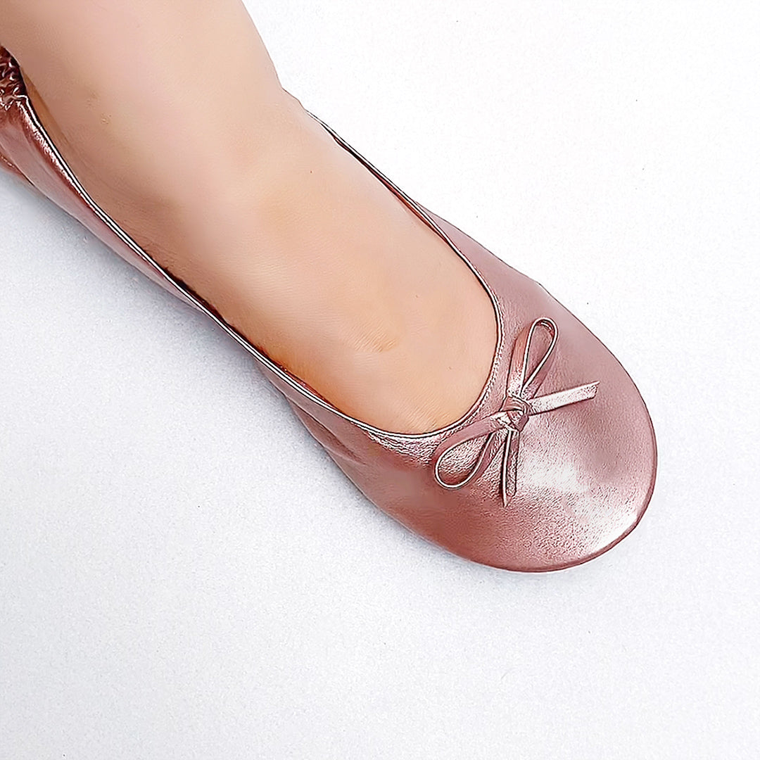 12 Pairs Metallic Pink Foldable Ballet Flats for Wedding Guests - Size 5 to 12